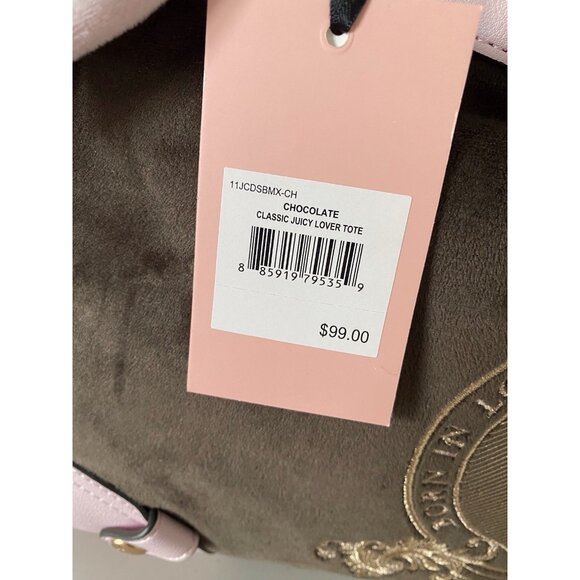 Juicy Couture Classic Juicy Lover Daydreamer Tote Bag Chocolate Pink Velour NEW - Picture 6 of 16
